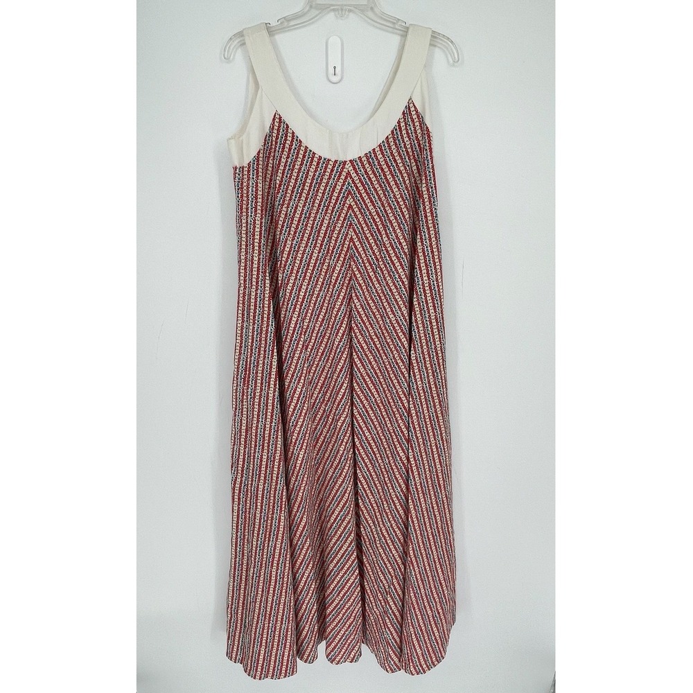 Vintage Montgomery Ward Women's Red Floral Stripe Sleeveless Maxi Dress Size M